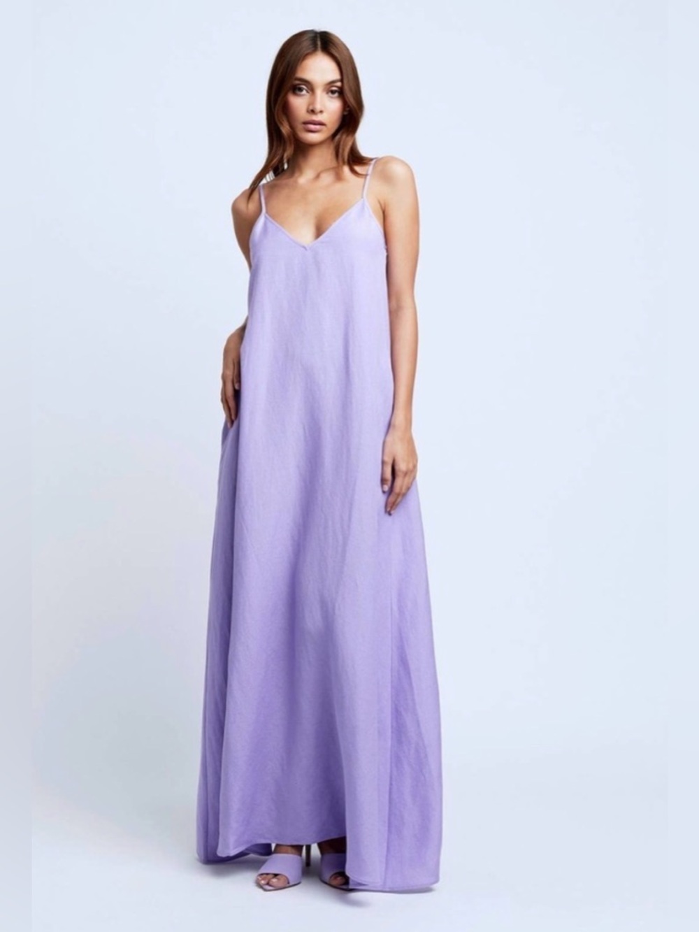 NWT L’AGENCE Hartley Trapeze Maxi Dress in Lavender, Size Extra Small XS Linen
